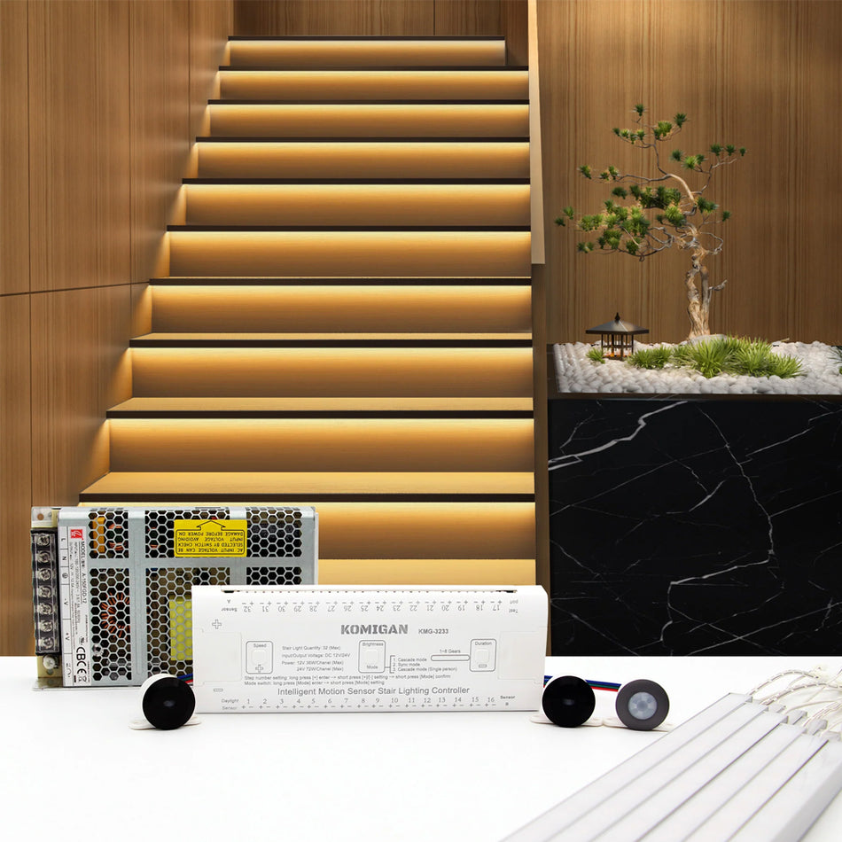 KOMIGAN LED Stair Light Kit KMG-3233 36 Inch Aluminum LED Light Bar Warm White 3000K for Indoor Staircase Lighting