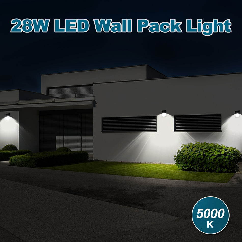 UL Listed 28W Dusk to Dawn LED Wall Pack Light with Photocell Sensor, 3500LM, 5000K Daylight 120 VAC IP65 Waterproof Outdoor Security Flood Lighting for Garage Warehouse Garden